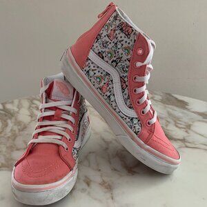 VANS Sk8 Hi Top Zip Lace Sneakers Shoes Unicorn Dogs Rainbow Pink Kids Girl 2.5